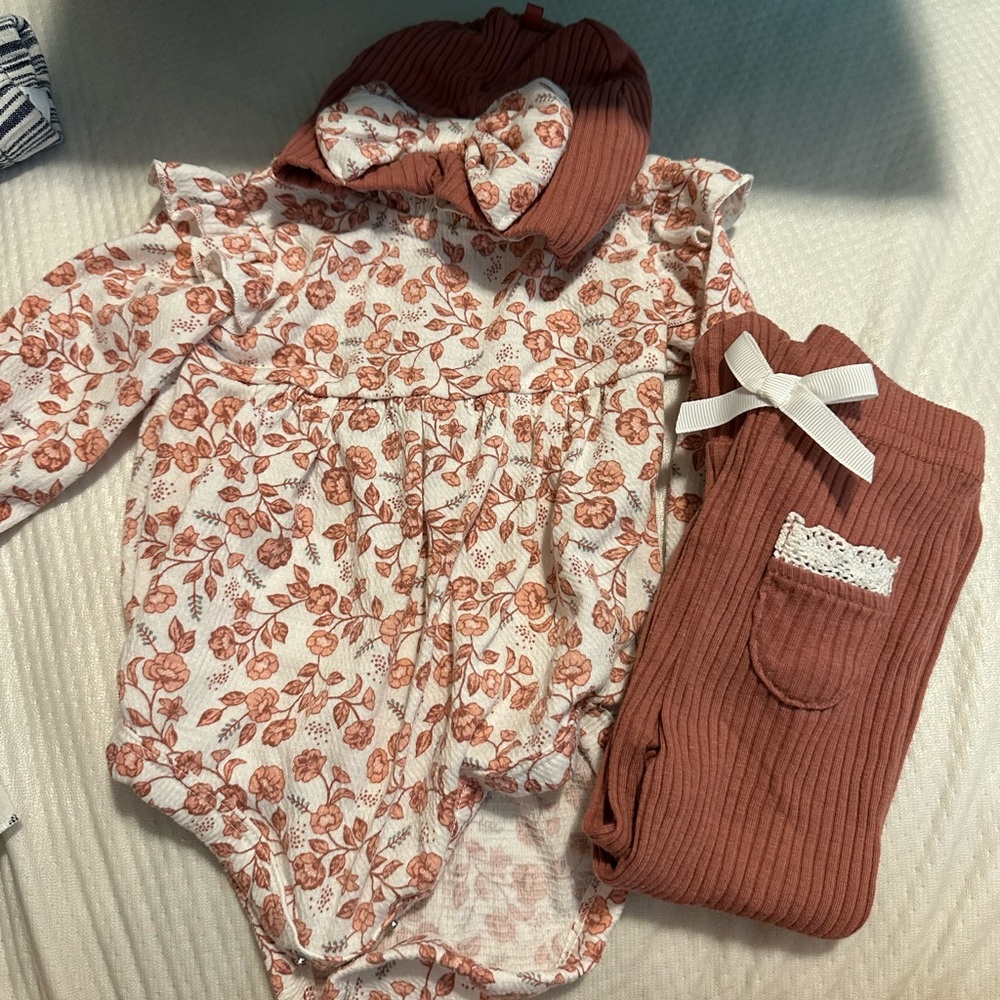 Floral Baby Outfit with Headband and Pants